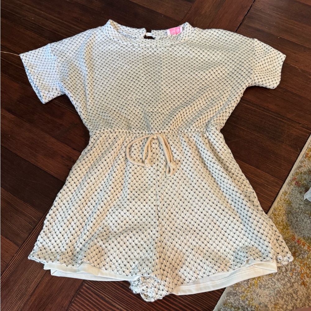 White and Black Polka Dot Jumpsuit with Elastic Waist